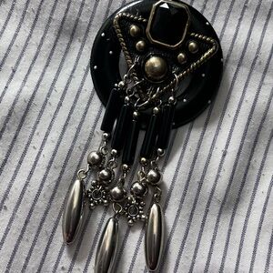 Chic Black and Silver southwestern style Brooch with antiqued Gold Accents